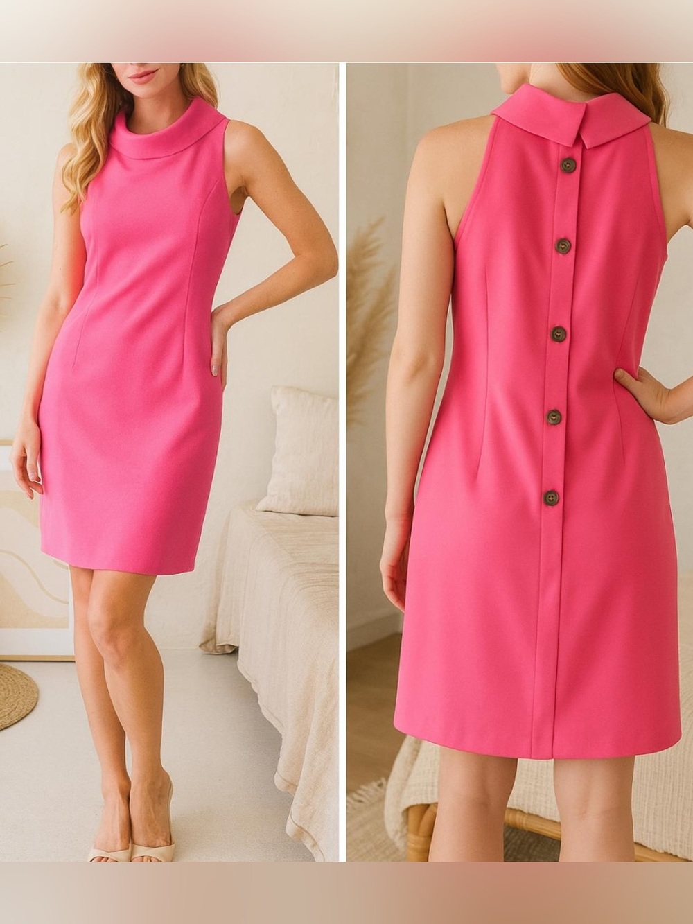 NWT. Sail to Sable. Hot Pink Funnel Neck Shift Dress. Size Large.